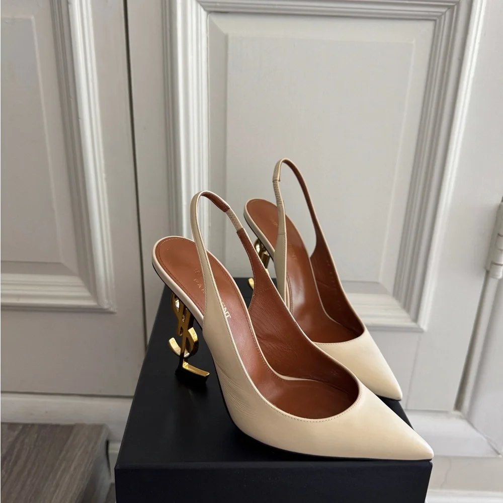 Yves Saint Laurent Cream Slingback Heels - Picture 2 of 8